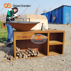 Cocina de jardín contemporánea de acero Corten con parrilla para barbacoa - Product Image 1