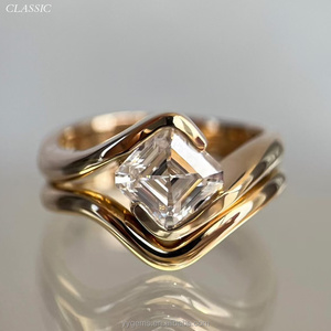 U Ying collezione Rapture su misura 18K oro giallo 2CT Asscher Moissanite anello nuziale alta gioielli donna fedi nuziali Set - Product Image 2