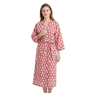 Bata Kimono Ligera de Algodón con Estampado Floral para Mujer, Suave, Transpirable, para Uso Diario, Ropa de Dormir de Verano y Primavera, Larga hasta el Suelo - Product Image 1
