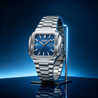 Montre à quartz carrée de luxe pour homme, étanche 30M, bracelet en acier inoxydable, aiguilles lumineuses, calendrier, date, Reloj Hombre