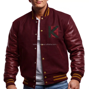 แจ็กเก็ตเบสบอลขนสัตว์ K-VJ-160ของผู้ชายเสื้อแจ็กเก็ตกันหนาวปักลายด้วยอักษรแฟชั่นแขนหนังสำหรับฤดูหนาว - Product Image 5