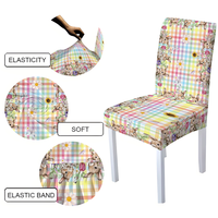 Sarung Kursi Makan Kongyu Home Textiles Bahan Spandex Elastis Motif Kelinci Paskah dan Kotak-kotak, Universal Fit, Grosir