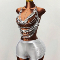 Nuevo Top Halter con Cadena para el Pecho, Diseño Geométrico, Acrílico, Hecho a Mano con Perlas, para Mujer