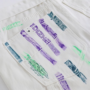 Pantalones Vaqueros Blancos para Hombre DiZNEW, Estilo Urbano, con Salpicaduras de Pintura Coloridas, Pantalones de Carpintero con Doble Rodilla y Pierna Recta - Product Image 2
