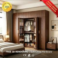 Organisateur de rangement de chambre à coucher de grande capacité en bois de noyer, armoire modulaire en bois de luxe sur mesure