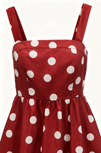 שמלת וינטג' נשית, קז'ואל, נושמת, אופנת רחוב, אדומה, באורך הברך, ללא שרוולים, הדפס נקודות לבנות, ארוגה, ODM - Product Image 5