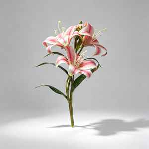 Flor de Lirio Artificial de Tallo Corto con 3 Cabezas, Rama Individual de PVC, Arreglo Floral Decorativo, Flor para Mesa de Conferencias - Product Image 1