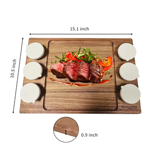 Bandeja para servir alimentos de madera cuadrada extra grande de primera calidad con tazas de acero inoxidable para tabla de charcutería en la cocina - Product Image 4