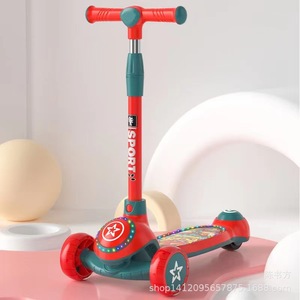 Children's Scooter Tricycle With Lights And Music For 3 Years Old Up Adjustable Height Red Color - Product Image 1