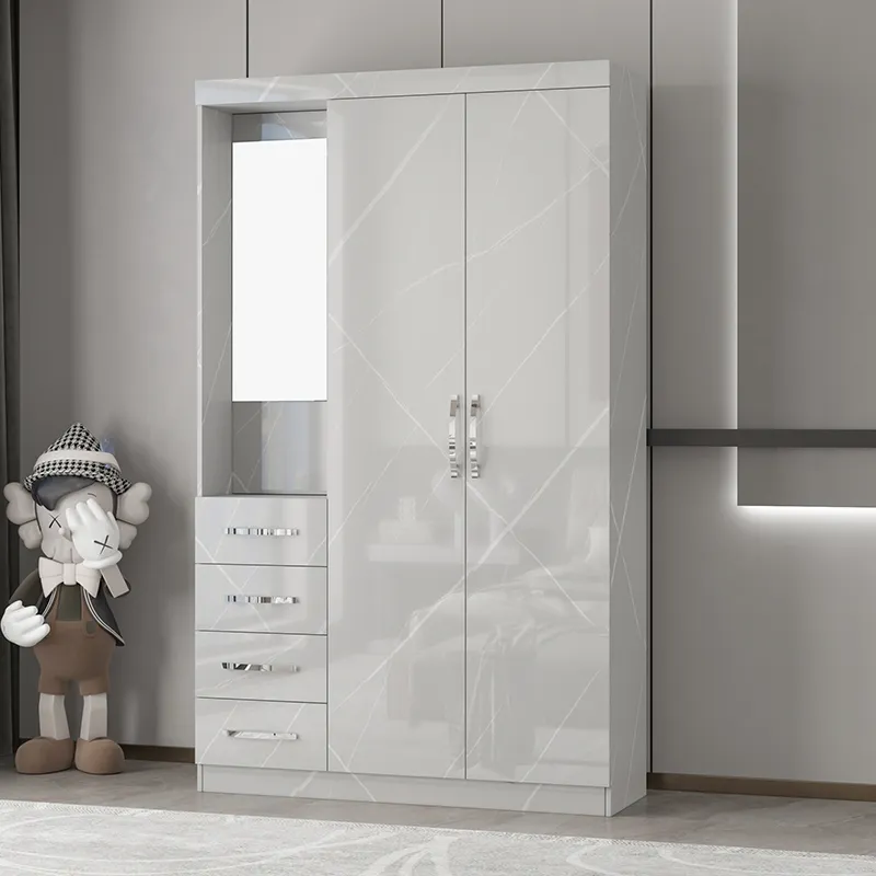 Alto brilho mdf placa armário quarto, móveis, design moderno, 3 portas com espelho & 4 gavetas, armário, roupeiro