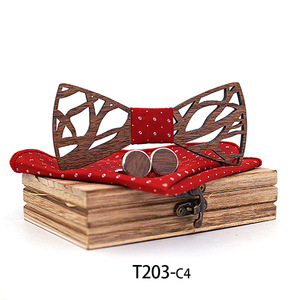Noeuds papillon en bois à gravure 3D pour hommes Noeud papillon en bois fait à la main Papillon en bois Noeud papillon Gravata Cadeau Bouton de manchette Mouchoir Set Box - Product Image 4
