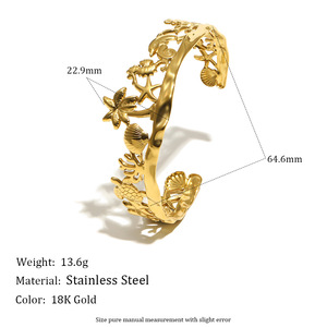 Stainless Steel 18K <b>Gold</b> Plated Ocean Series Hollow Open Cuff <b>Ring</b> And Bangle <b>Set</b> Starfish Seashell Fashion Jewelry For Women - Product Image 3