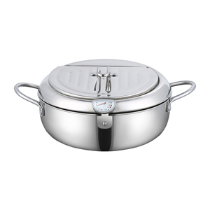 Durable 304 Food Grade Stainless Steel Deep Fryer Flying <strong>Pot</strong> with Thermometer for Home and Restaurant Kitchens - Product Image 1