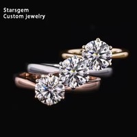Starsgem Bague de fiançailles en or massif 10 carats 14 carats avec diamant Moissanite rond de taille 2ct