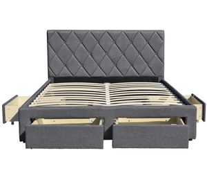 <span class=keywords><strong>Lit</strong></span> plateforme rembourré en tissu de lin gris foncé, double king size, avec tiroirs et boutons, vente en gros d'usine OEM - Product Image 2