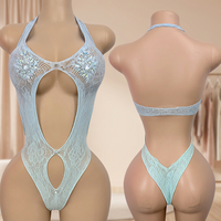 Tenue de danse exotique en résille à dégradé de couleurs, col licou, ajourée, pour pole dance et danse de salon