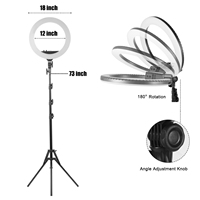 Anneau lumineux LED circulaire dimmable de 18 pouces avec trépied, anneau lumineux de remplissage en plastique pour la photographie, pour les selfies, les séances photo