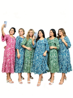 Robes de printemps amples pour femmes, grandes tailles, imprimées multicolores, col rond, manches 3/4, pour les loisirs et les vacances, vente en gros