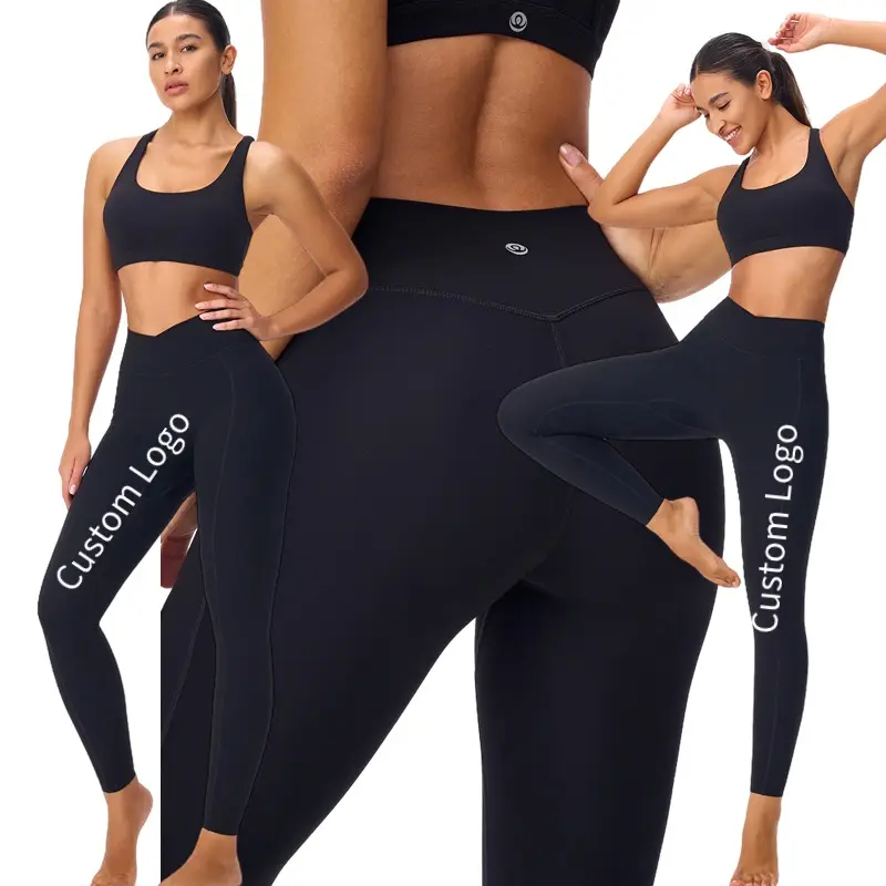 Celana legging olahraga tanpa jahitan, celana legging ikat belakang v untuk wanita, celana ketat yoga gym pinggang tinggi