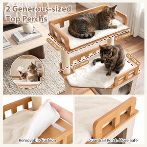 Arbre à chat moderne en bois avec plateformes multi-niveaux pour grands chats, arbre à chat en forme de fleur - Product Image 6