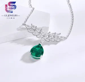 Moissanite armut kesim D VVS kolombiya renk lab yetiştirilen gözyaşı damlası zümrüt kolye 925 gümüş kolye