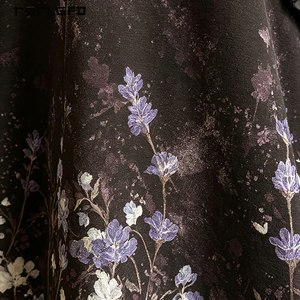 Women Black Floral Print Open Abaya Set Purple Blue Lavender <b>Sequin</b> <b>Flared</b> Sleeve Modest Muslim Elegant Two Piece Maxi Kimono - Product Image 5