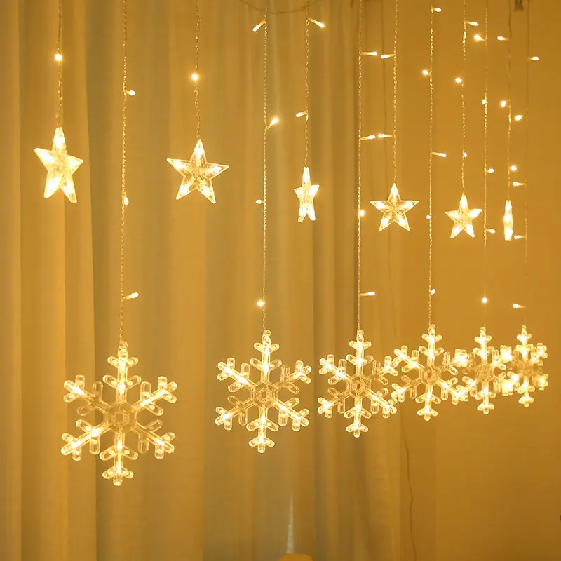 Wholesale Snowflake Star Christmas Holiday Decoration Bedroom Wedding Party Garland LED Curtain Fairy String Light