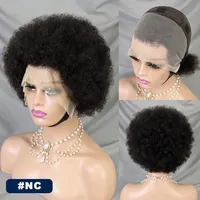 10 inci 99j 4/27 pendek Afro Kinky Curl Wig tanpa lem transparan renda 100% rambut manusia gaya Afrika ketersediaan stok