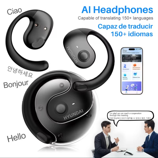 HYUNDAI T26 PRO BT 5.4 Ear Hook Earphone HiFi Bass Auriculares TWS Wireless Gaming Earphone Ai Language Translator Earbuds