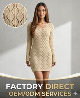 Nouvelle Collection Printemps 2025 – Robe Pull Moulante en Crochet Creux Sexy à Col V et Manches Longues pour Femme – Personnalisation OEM