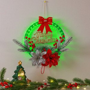 New Christmas luminous wreath, simulated red berries and pine needles, Christmas <b>door</b> hanging decoration, window display - Product Image 4