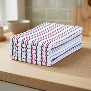 Lot de 5 torchons de cuisine tissés à carreaux, rouge et bleu marine, en coton, avec une grande capacité d'absorption et un séchage rapide - Product Image 1
