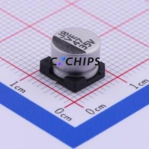 ตัวเก็บประจุแบบอิเล็กโทรไลต์อะลูมิเนียม SMD รุ่น VE-470M1VTR-0806, ขนาด D8xL6.5 มม. ความจุ 47uF 20% แรงดัน 35V ขา 8 มม. - Product Image 1