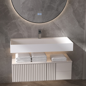Évier moderne <span class=keywords><strong>double</strong></span> flottant à surface solide mate Lavabo rectangulaire intégré pour salle de bain d'hôtel - Product Image 1