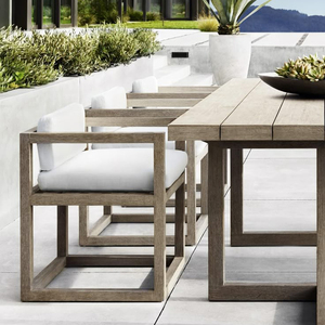 Mesa de comedor al aire libre de madera de teca maciza de estilo moderno, muebles de patio resistentes a la intemperie para barbacoas en el patio trasero, aplicaciones para parques y villas - Product Image 3