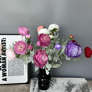 ดอกโบตั๋นประดิษฐ์ Jinxi Flocked Lotus ทำจากผ้าไหม สำหรับตกแต่งบ้าน งานแต่งงาน สีขาว ชมพู แดง ม่วง - Product Image 1
