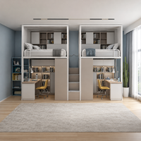 Lit superposé simple ou double en acier avec rideau et armoire inférieure, lits capsules en bois pour hôtel, motel, cabine de couchage