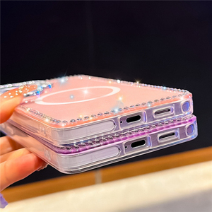 Funda Brillante con Diamantes y Láser para Samsung S26 Ultra S25 S24 Plus FE S23 Ultra, Magnética, con Corazones y Estrellas, Transparente, 2026 - Product Image 6
