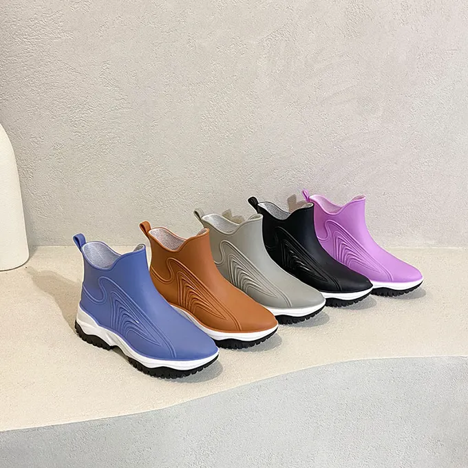 Fashion color thick bottom low tube women's rain boots wear-resistant waterproof non-slip sleeve shoes kitchen work shoes
