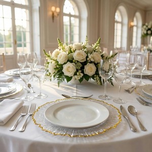 Platos de Presentación Acrílicos Transparentes Personalizados con Borde Dorado, Platos de Presentación con Borde Texturizado Dorado para Decoración de Eventos, Cenas y Bodas - Product Image 2