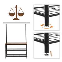 Porte-manteau, banc à chaussures et meuble de rangement d'entrée 3-en-1, aspect bois, structure métallique en acier inoxydable, trois niveaux