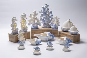 Candelabro de Cerámica Personalizado con Diseño de Conchas Marinas y Caracoles, Decoración para el Hogar, <span class=keywords><strong>Serie</strong></span> Mediterránea - Product Image 4