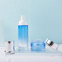 Ensemble cosmétique de luxe unique bleu, noir et blanc en gros – Pot de crème 30g/50g, flacon de lotion/sérum en verre dépoli 30/40/60/100/120ml