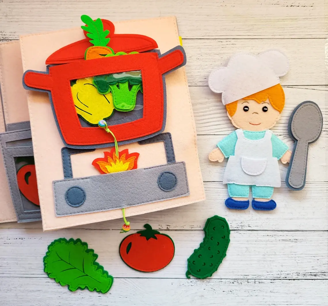 Il mio primo libro morbido set da cucina per bambini giocattolo finta di cucinare gioca apprendimento precoce giocattolo di abilità di vita di base bordo occupato libro tranquillo