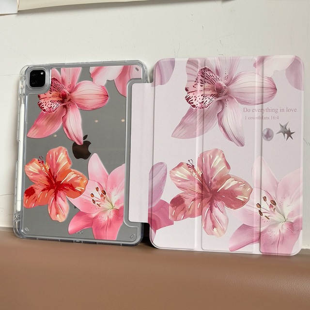 Floral Patterns Tri-fold PU Leather Cover with Pencil Holder Tablet Case for iPad 10.2 11th Air8 12th 2026