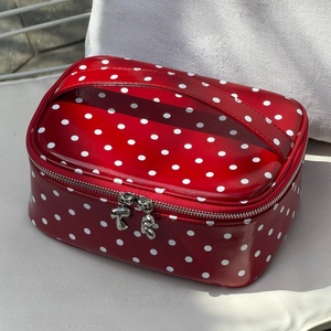 Black Polka Dot <b>Makeup</b> Storage Bag PU Leather Travel Cosmetic <b>Case</b> With Mesh Pocket For <b>Brushes</b> Beauty Toiletry Hand Bag - Product Image 3