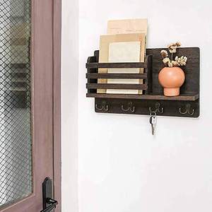 Organisateur mural, pour le tri de lettres, avec 4 crochets à Double clé et étagère flottante, décoration de maison rustique - Product Image 1
