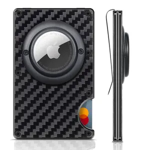 Custom Logo Titanium Aluminum Rfid Blocking Card Holder Carbon Fiber Men Air Tag Front Pocket Wallet With Money Clip