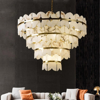 Lustre en albâtre au design créatif haut de gamme, entièrement en cuivre, marbre naturel, luminaires pour salon, salle à manger, CE RoHS