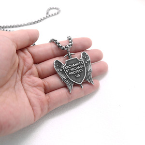 yunnique Stainless Steel Archangel <b>St</b> <b>Michael</b> Pendant <b>Necklace</b> Unisex Shield Cross Wings Fashion Jewelry - Product Image 3
